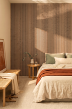 American Oak acoustic slat wall panel: bedroom