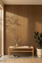 American Oak acoustic slat wall panel: entrance way