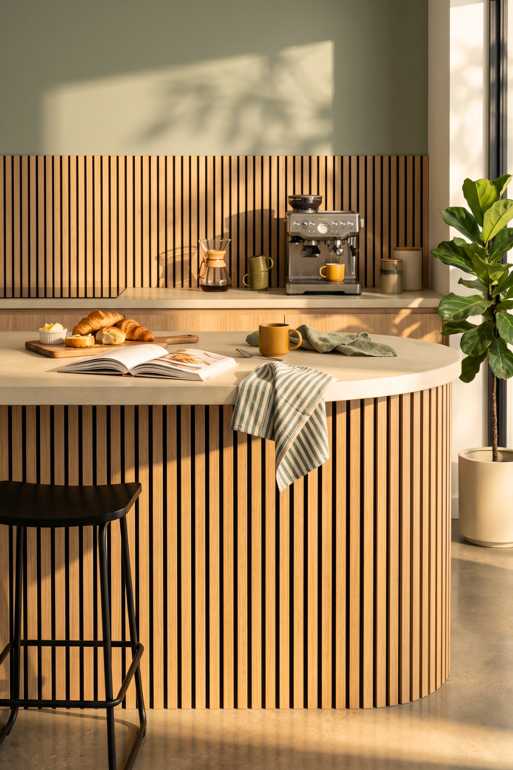 American Oak acoustic slat wall panel: kitchen
