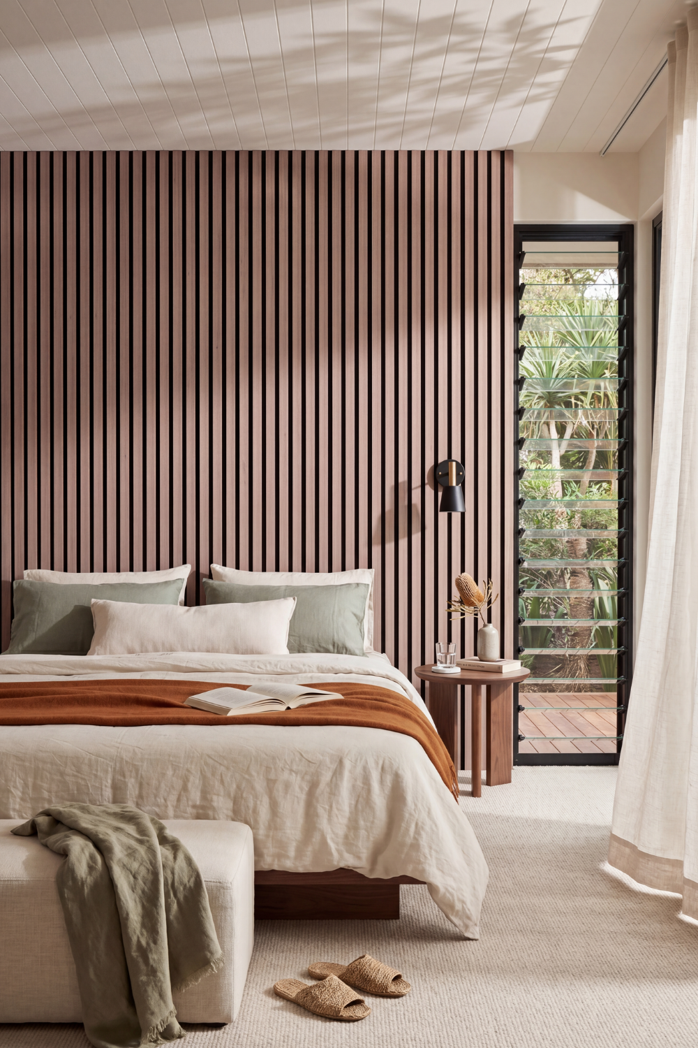 American Walnut acoustic slat wall panel: bedroom Byron