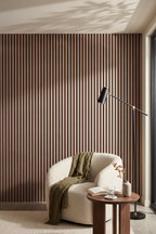 American Walnut acoustic slat wall panel: reading nook