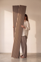 American Walnut acoustic slat wall panel: studio panels held