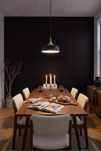 Black acoustic slat wall panel: dining room