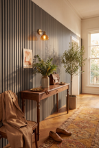 Dusty Grey acoustic slat wall panel: hallway