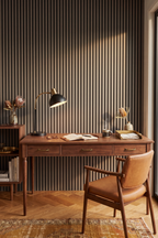 Dusty Grey acoustic slat wall panel: home office