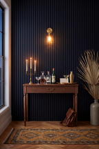 Midnight Blue acoustic slat wall panel: cocktail nook