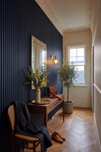 Midnight Blue acoustic slat wall panel: hallway