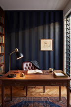 Midnight Blue acoustic slat wall panel: luxury gentlemans office