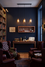 Midnight Blue acoustic slat wall panel: private whisky lounge