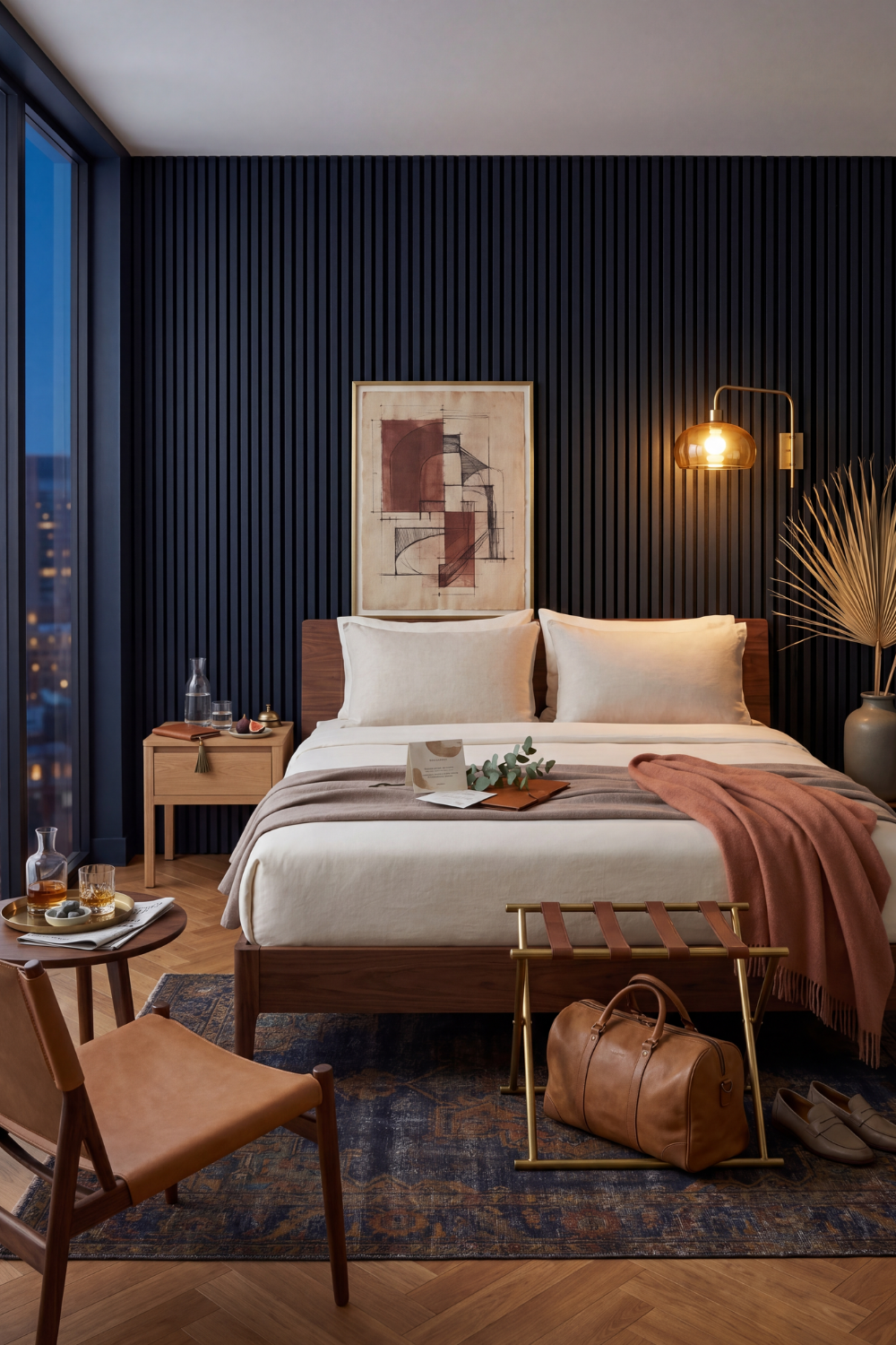 Midnight Blue acoustic slat wall panel: Sydney hotel room