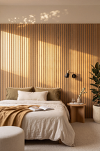 Oak Grey Felt acoustic slat wall panel: bedroom