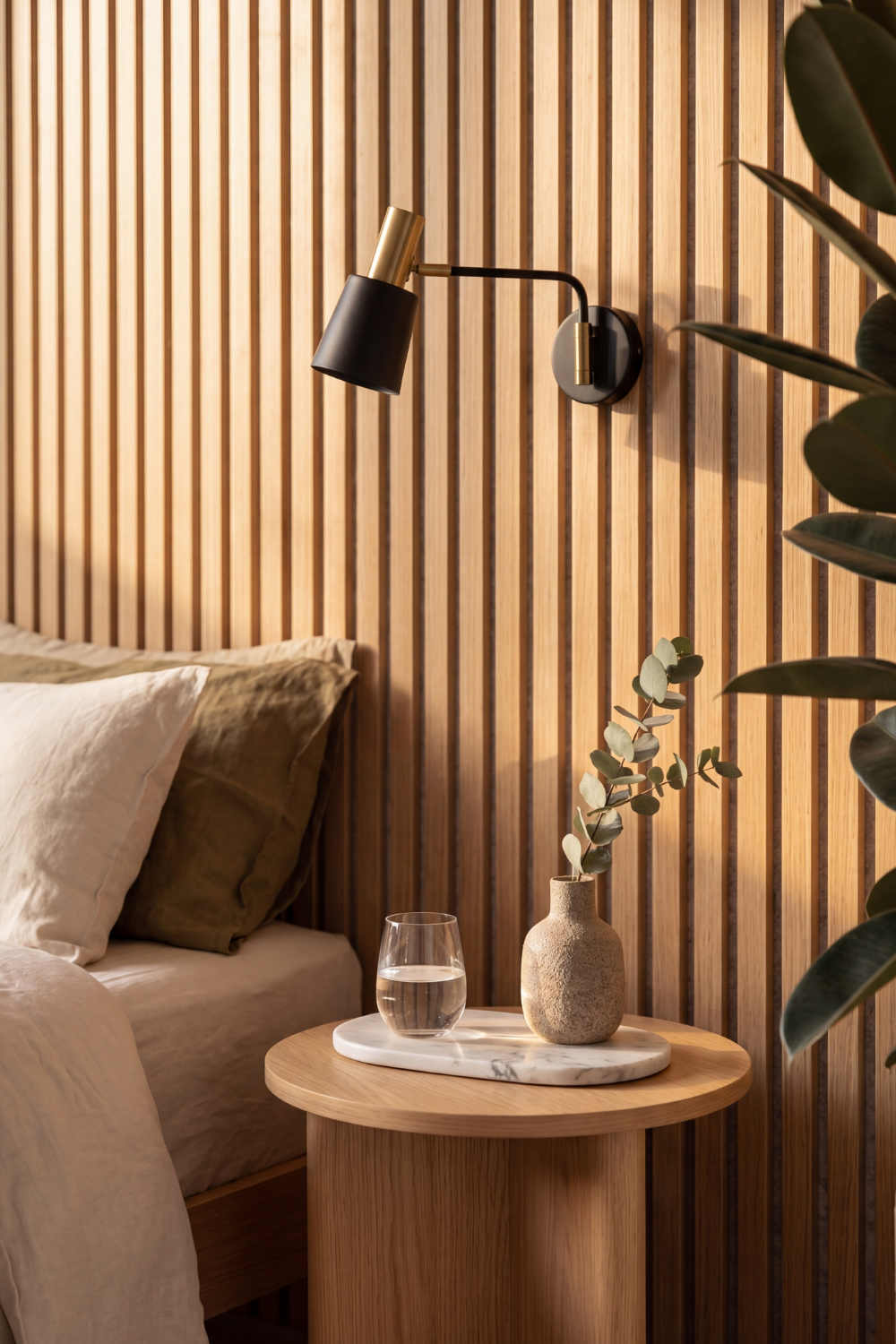 Oak Grey Felt acoustic slat wall panel: close-up wall