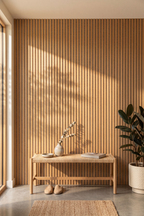 Oak Grey Felt acoustic slat wall panel: entrance way