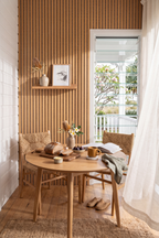 Oak Grey Felt acoustic slat wall panel: sun room breakfast