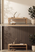 Smoked Oak acoustic slat wall panel: before and after