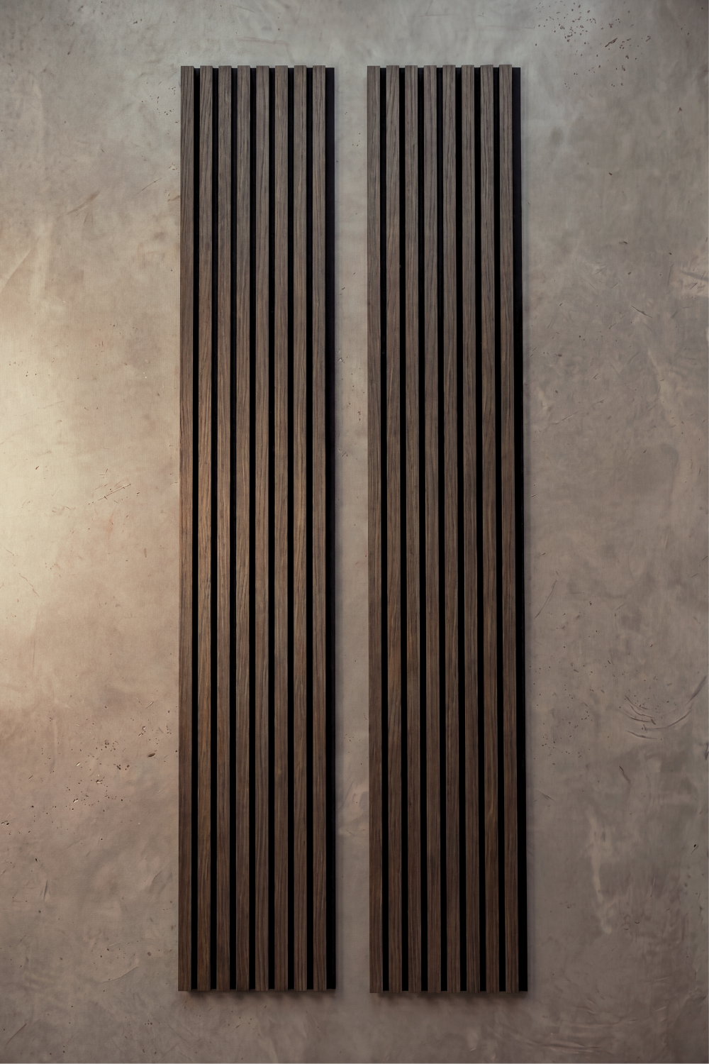 Smoked Oak acoustic slat wall panel: studio flat lay
